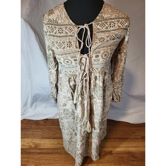 R. Vivimos Women's XS 0/2 Taupe/Green Long Sleeve Dress - Picture 1 of 5